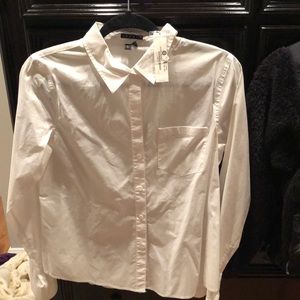 Theory white long sleeve blouse